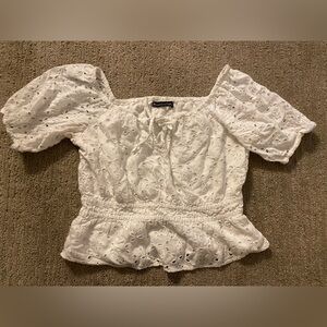 Abercrombie & Fitch White Peplum Short Sleeve Blouse Medium